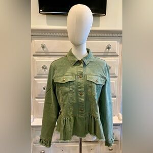 INDIGO THREAD CO  Olive Green peplum Denim Jacket with Button Details